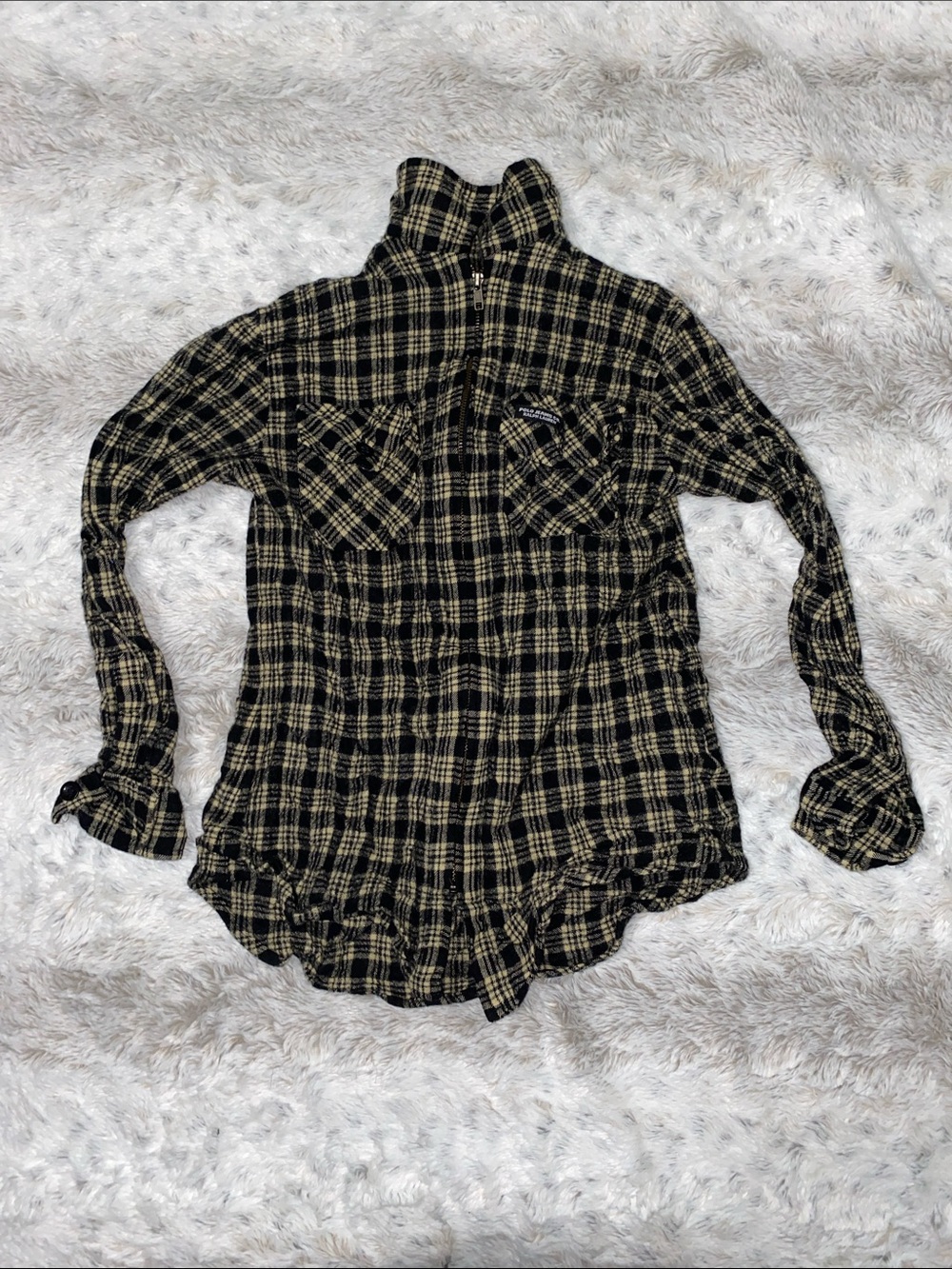 Polo by Ralph Lauren Black and Tan Plaid Zip-Front Shirt Jacket